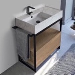 Scarabeo 5115-F-SOL1-89 Console Sink Vanity With Marble Design Ceramic Sink and Natural Brown Oak Drawer